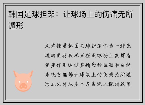 韩国足球担架：让球场上的伤痛无所遁形